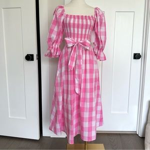 Aura Pink Gingham Midi Dress